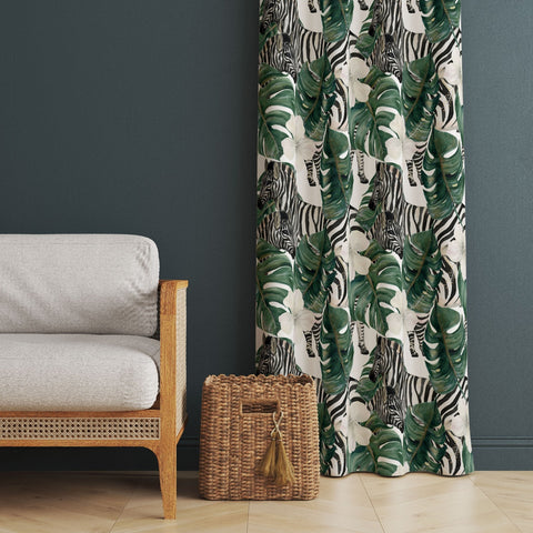 Animal Print Curtain|Thermal Insulated Floral Window Treatment|Tropical Plants Home Decor|Zebra Print Window Decor|Animal Pattern Curtain