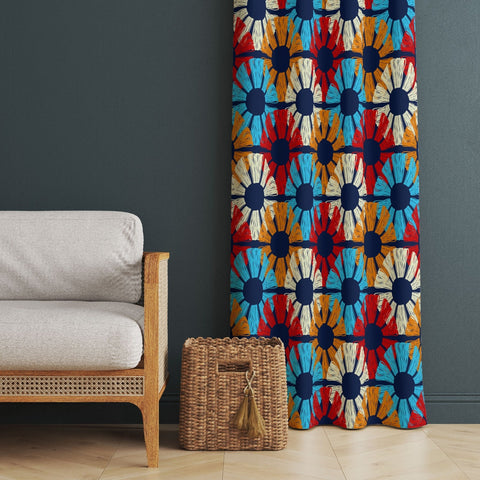 Abstract Curtain|Thermal Insulated Decorative Window Treatment|Geometric Authentic Living Room Curtain|Housewarming Rustic Window Decor