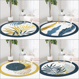 Abstract Leaves Round Rug|Non-Slip Round Carpet|Abstract Floral Circle Carpet|Minimalist Area Rug|Modern Home Decor|Decorative Anti-Slip Mat