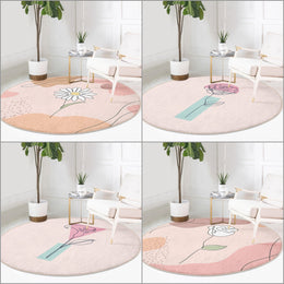 Onedraw Floral Round Rug|Non-Slip Round Carpet|Abstract Daisy Circle Carpet|Minimalist Area Rug|Rose Home Decor|Decorative Anti-Slip Mat