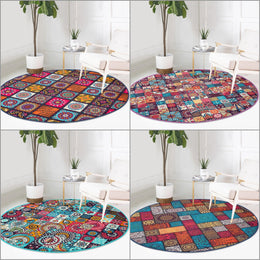 Ethnic Round Rug|Non-Slip Carpet|Geometric Circle Carpet|Abstract Design Area Rug|Cozy Home Decor|Authentic Style Multi-Purpose Area Mat