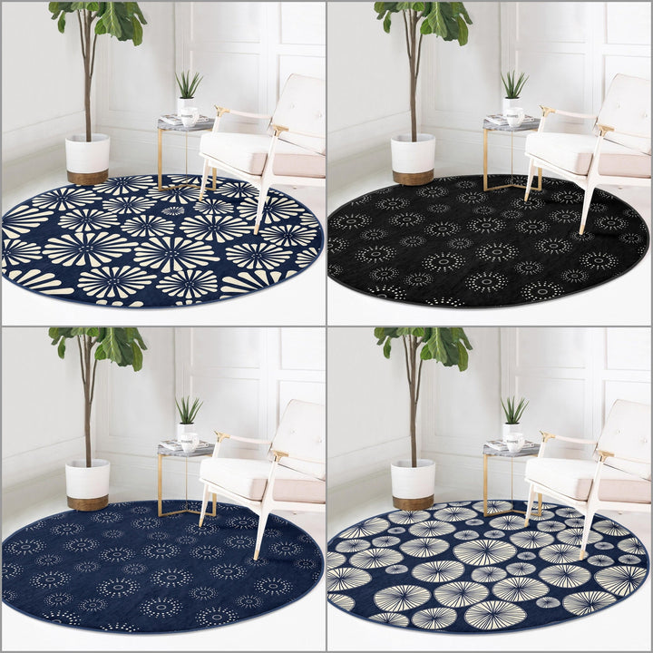 Abstract Shapes Round Rug|Non-Slip Round Carpet|Geometric Circle Carpet|Abstract Area Rug|Modern Home Decor|Decorative Multi-Purpose Mat