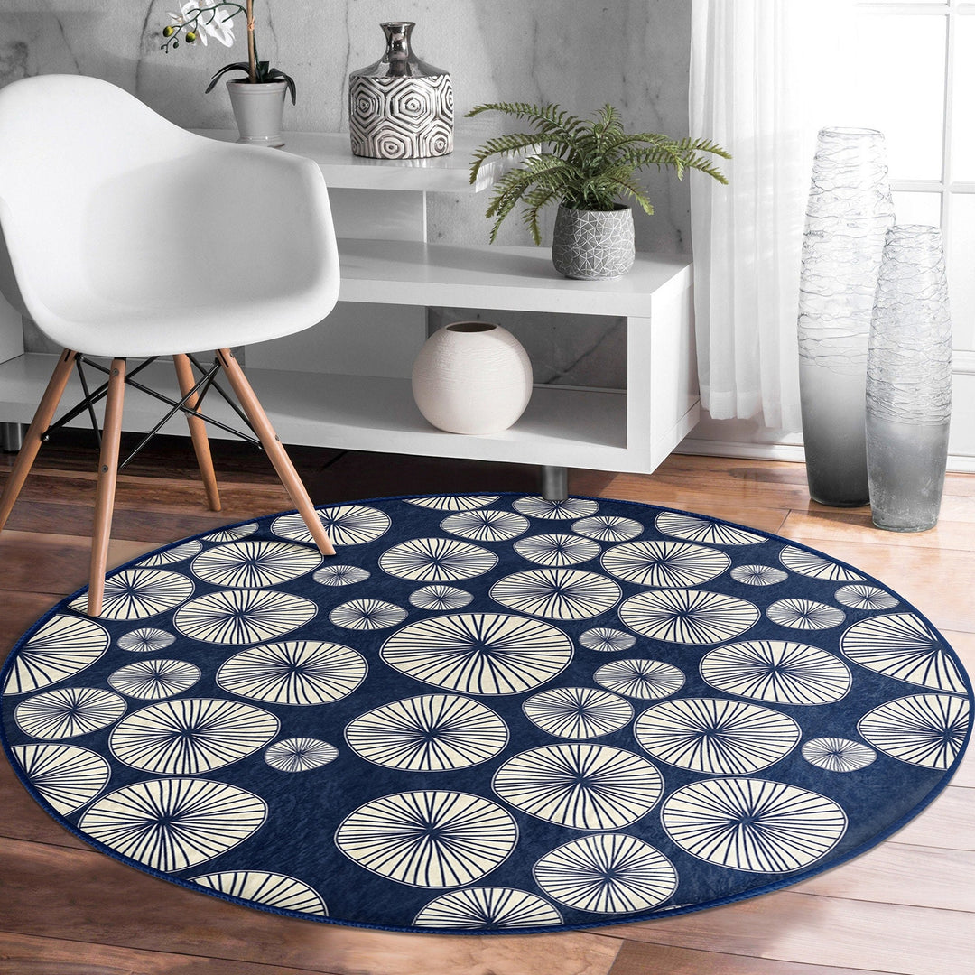 Abstract Shapes Round Rug|Non-Slip Round Carpet|Geometric Circle Carpet|Abstract Area Rug|Modern Home Decor|Decorative Multi-Purpose Mat