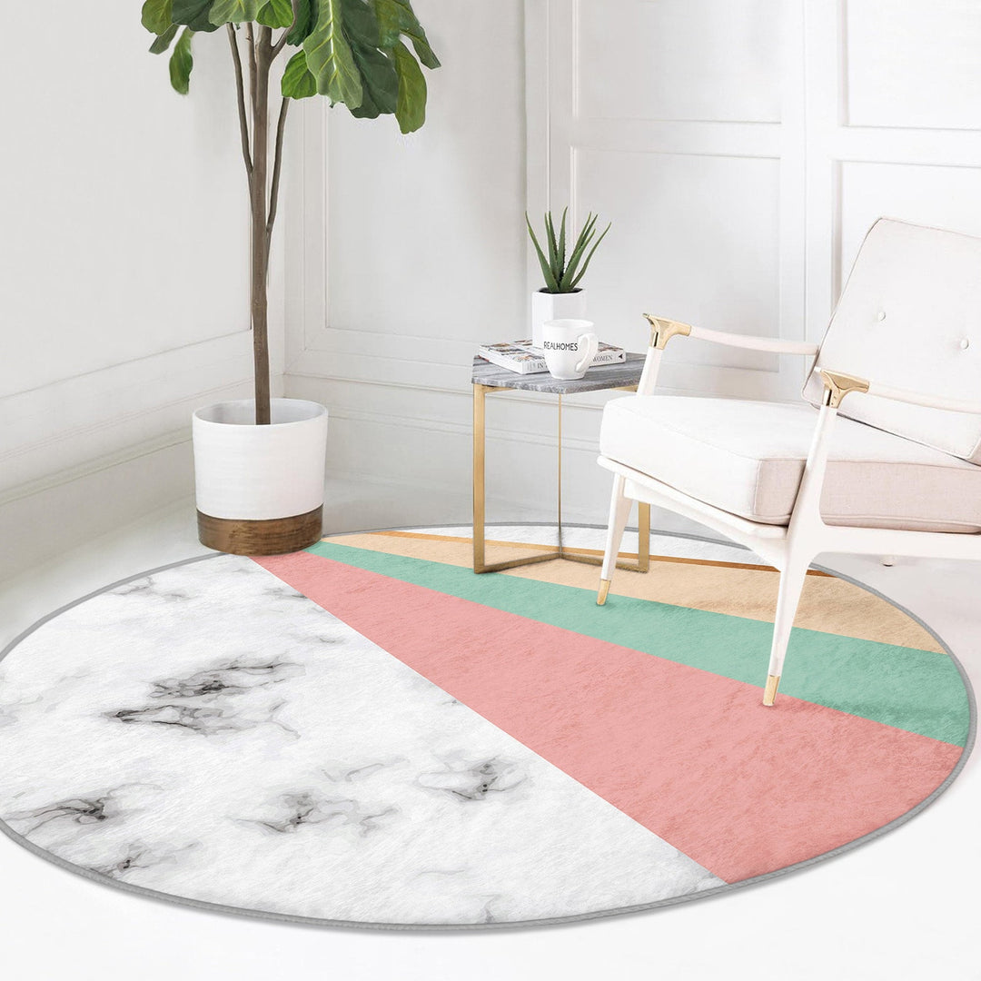 Marble Pattern Round Rug|Non-Slip Round Carpet|Geometric Marble Circle Carpet|Decorative Abstract Multi-Purpose Area Rug|Modern Home Decor