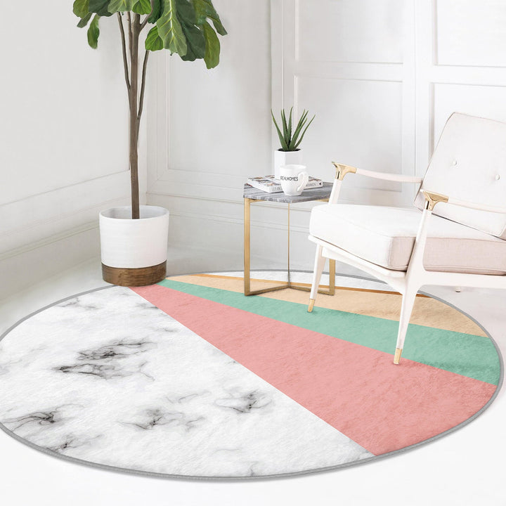 Marble Pattern Round Rug|Non-Slip Round Carpet|Geometric Marble Circle Carpet|Decorative Abstract Multi-Purpose Area Rug|Modern Home Decor