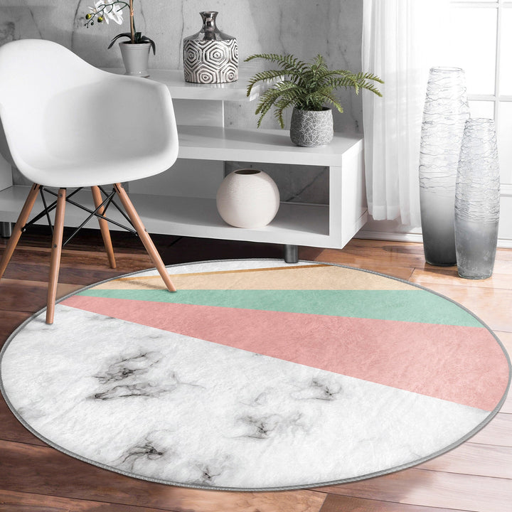 Marble Pattern Round Rug|Non-Slip Round Carpet|Geometric Marble Circle Carpet|Decorative Abstract Multi-Purpose Area Rug|Modern Home Decor