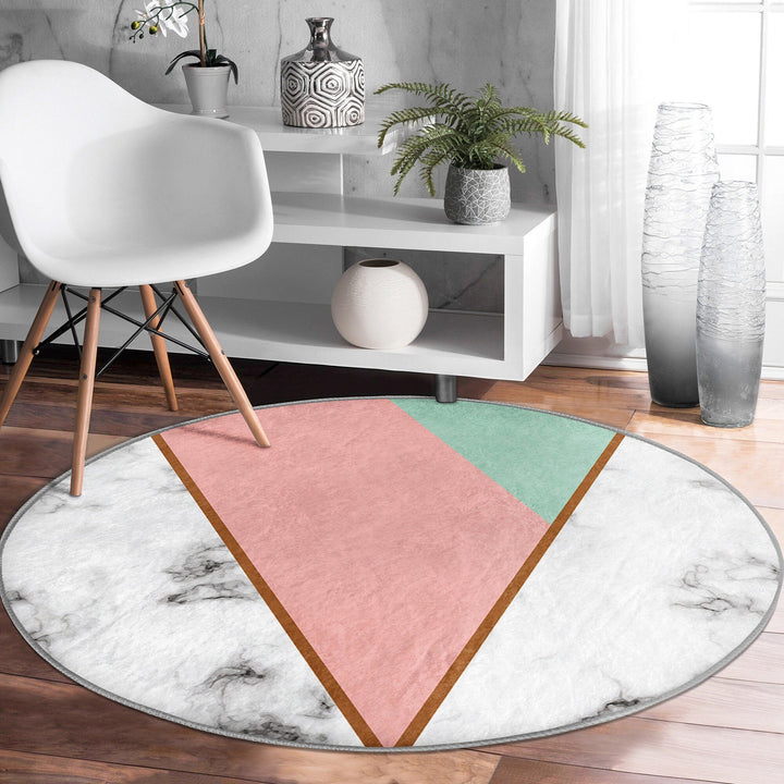 Marble Pattern Round Rug|Non-Slip Round Carpet|Geometric Marble Circle Carpet|Decorative Abstract Multi-Purpose Area Rug|Modern Home Decor