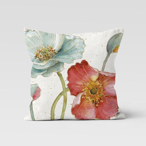 Floral Pillow Cover|Summer Trend Throw Pillow Case|Decorative Pillowcase|Turquoise Orange Flowers Cushion|Housewarming Floral Cushion Case