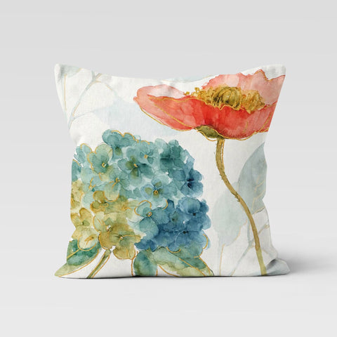 Floral Pillow Cover|Summer Trend Throw Pillow Case|Decorative Pillowcase|Turquoise Orange Flowers Cushion|Housewarming Floral Cushion Case