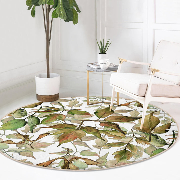 Fall Trend Round Rug|Non-Slip Round Carpet|Autumn Dry Leaves Print Circle Rug|Decorative Farmhouse Area Rug|Housewarming Autumn Floor Decor