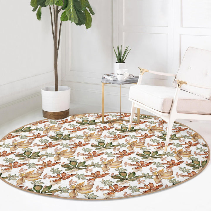 Fall Trend Round Rug|Non-Slip Round Carpet|Autumn Dry Leaves Print Circle Rug|Decorative Farmhouse Area Rug|Housewarming Autumn Floor Decor