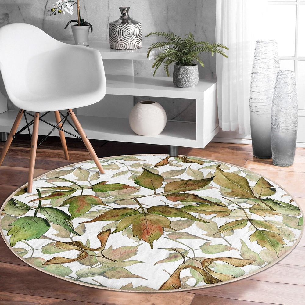 Fall Trend Round Rug|Non-Slip Round Carpet|Autumn Dry Leaves Print Circle Rug|Decorative Farmhouse Area Rug|Housewarming Autumn Floor Decor
