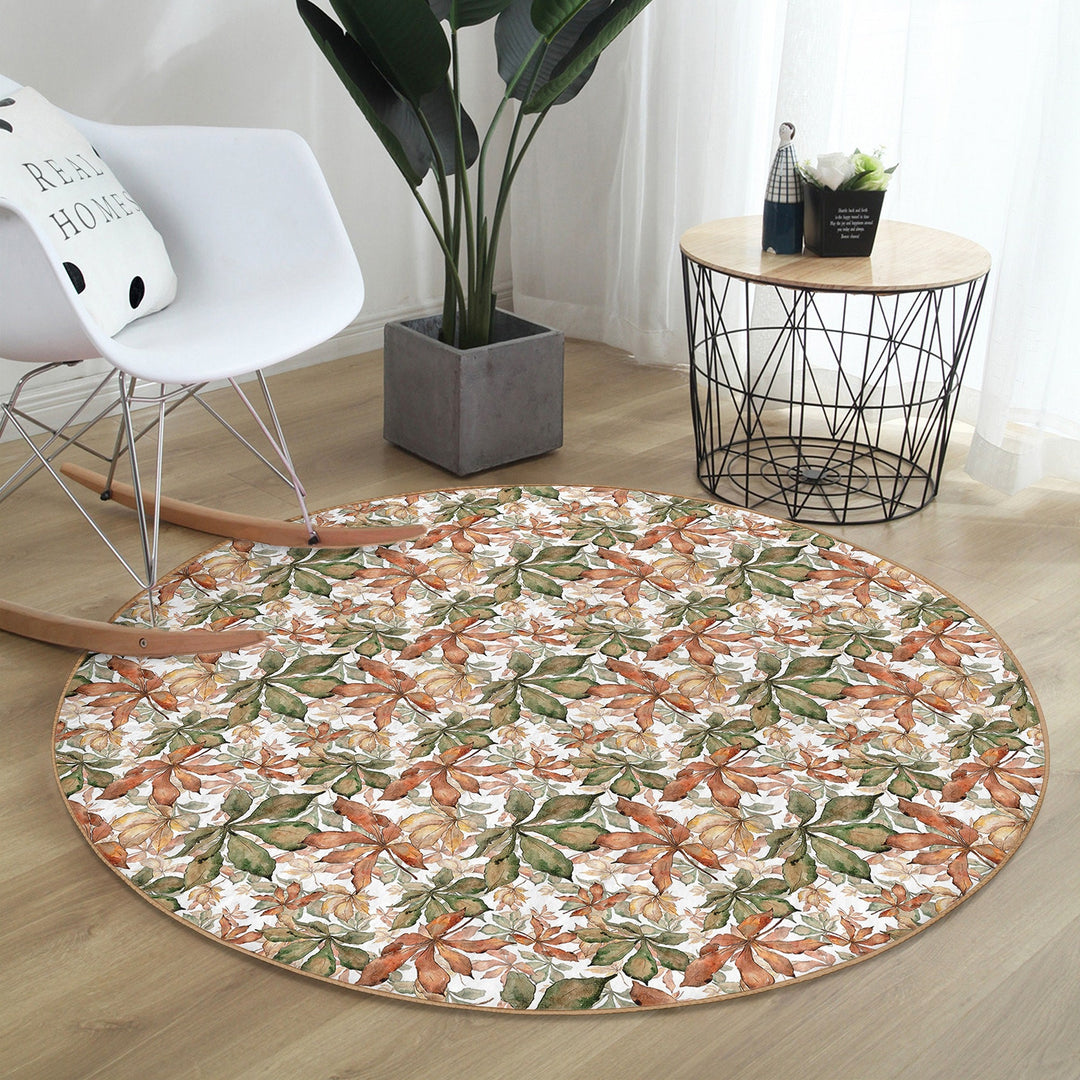 Fall Trend Round Rug|Non-Slip Round Carpet|Autumn Dry Leaves Print Circle Rug|Decorative Farmhouse Area Rug|Housewarming Autumn Floor Decor