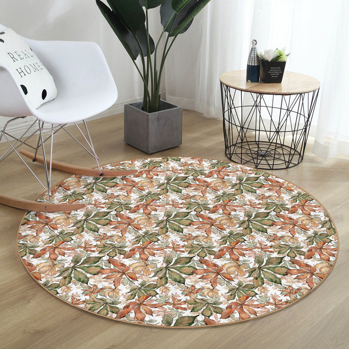 Fall Trend Round Rug|Non-Slip Round Carpet|Autumn Dry Leaves Print Circle Rug|Decorative Farmhouse Area Rug|Housewarming Autumn Floor Decor
