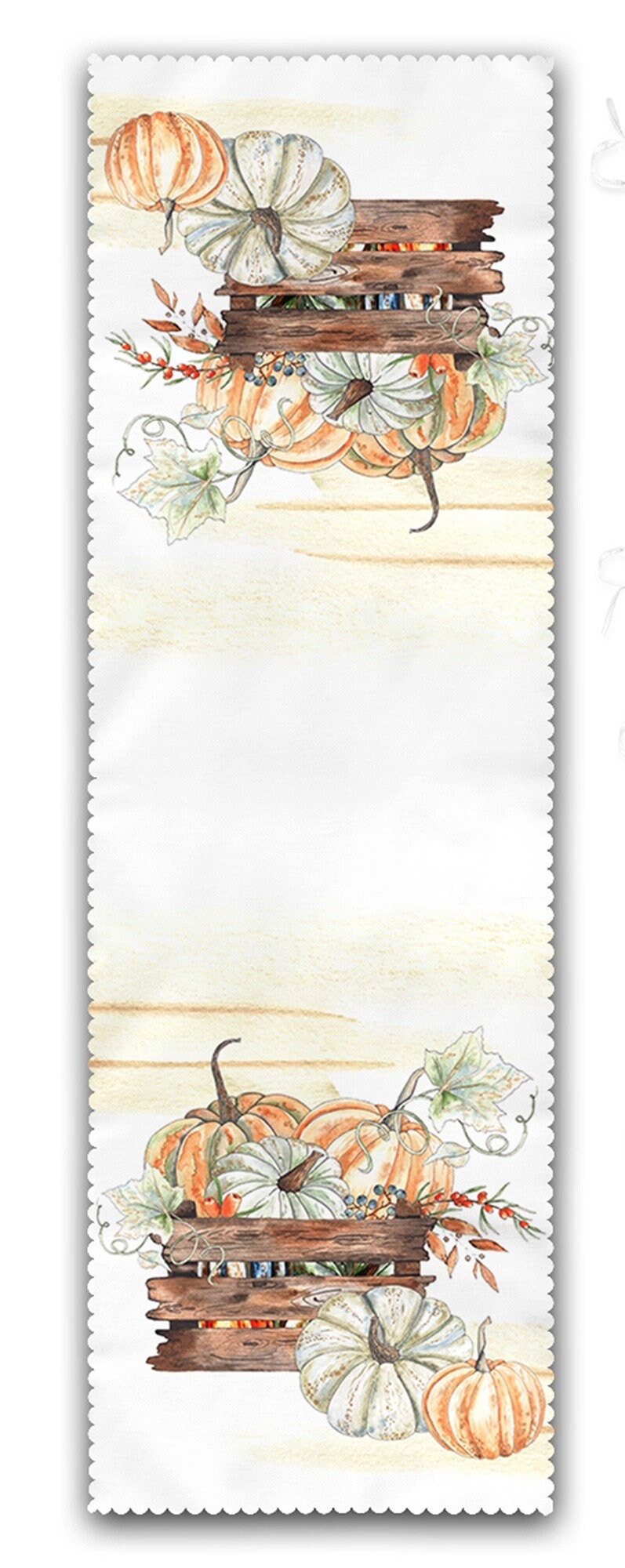 Set of 4 Puffy Chair Pads and 1 Table Runner|Fall Trend Chair Cushion and Tabletop Set|Orange Green Gray Pumpkin Seat Pad and Tablecloth