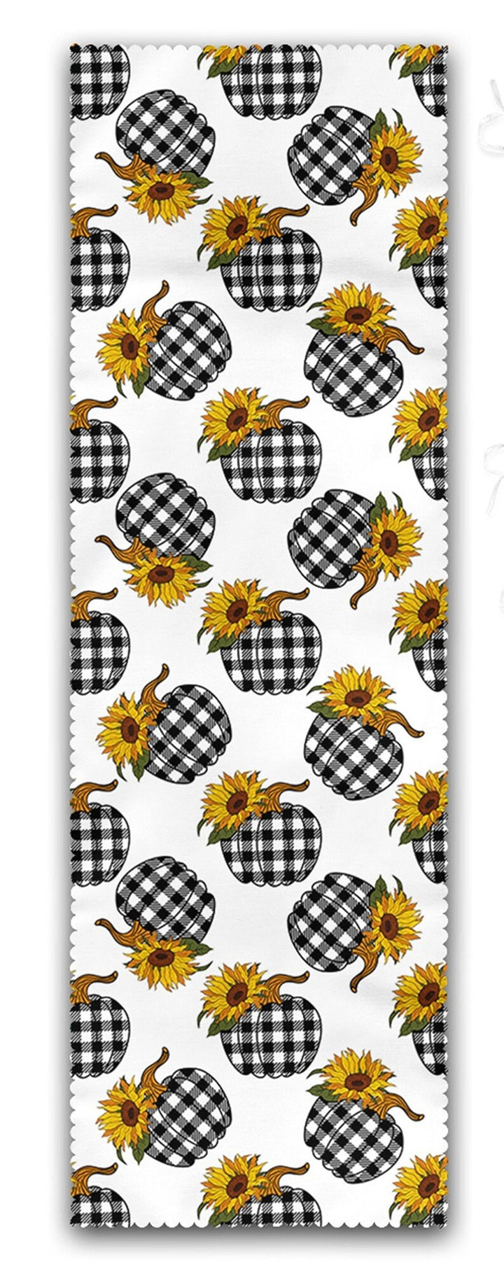 Set of 4 Puffy Chair Pads and 1 Table Runner|Checkered Black White Pumpkin Seat Pad and Tablecloth|Fall Trend Chair Cushion and Tabletop Set