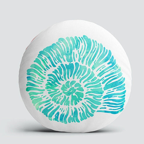 Set of 4 Nautical Round Pillow Case|Turquoise Oyster Seahorse Coral Seashell Circle Pillow Cover|Decorative Beach House Round Cushion Cover