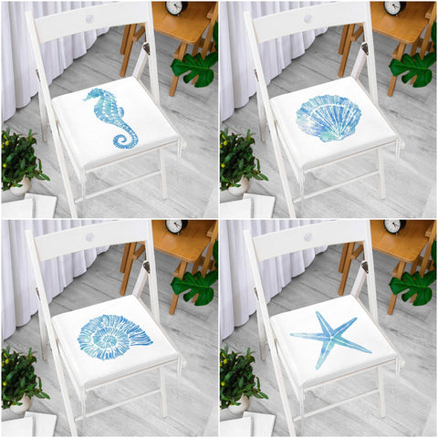 Beach House Chair Cushion|Seahorse Coral Seat Pad with Zip and Ties|Summer Trend Seashell Starfish Chair Pad|Coastal Outdoor Seat Cushion