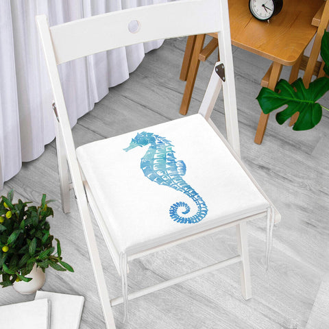 Beach House Chair Cushion|Seahorse Coral Seat Pad with Zip and Ties|Summer Trend Seashell Starfish Chair Pad|Coastal Outdoor Seat Cushion