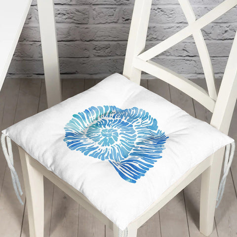 Puffy Chair Cushion|Nautical Seahorse Coral Seat Pad with Ties|Summer Trend Seashell Starfish Soft Chair Pad|Coastal Outdoor Seat Cushion