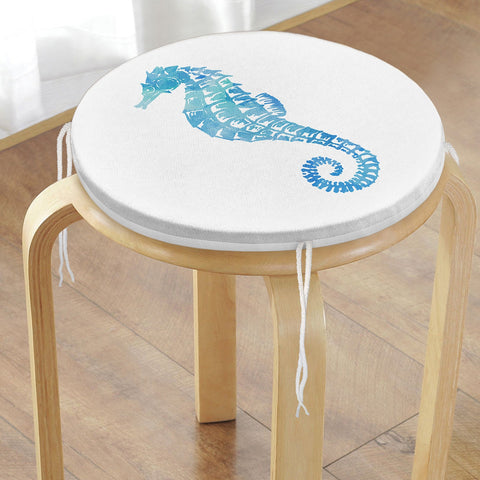 Beach House Round Chair and Stool Cushion|Seahorse Coral Seat Pad with 4 Ties|Summer Trend Seashell Starfish Chair Pad|Outdoor Seat Cushion