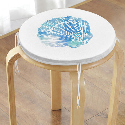 Beach House Round Chair and Stool Cushion|Seahorse Coral Seat Pad with 4 Ties|Summer Trend Seashell Starfish Chair Pad|Outdoor Seat Cushion
