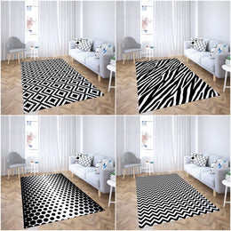 Geometric Rectangle Rug|Non-Slip Carpet|Black White 3D Design Carpet|Decorative Area Rug|Seamless Pattern Decor|Multi-Purpose Anti-Slip Rug