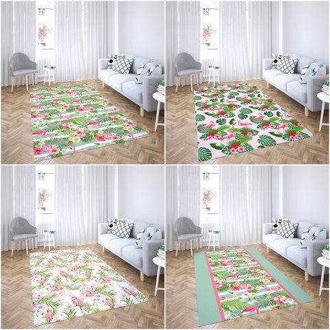 Floral Flamingo Rectangle Rug|Non-Slip Carpet|Geometric 3D Design Carpet|Decorative Area Rug|Tropical Leaves Multi-Purpose Anti-Slip Rug