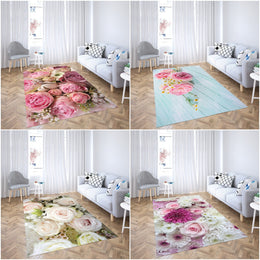 Floral Rectangle Rug|Non-Slip Carpet|Geometric 3D Design Carpet|Decorative Area Rug|Pink and White Rose Print Multi-Purpose Anti-Slip Rug