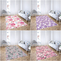 Floral Rectangle Rug|Non-Slip Carpet|Geometric 3D Design Carpet|Decorative Area Rug|Purple and Pink Flower Print Multi-Purpose Anti-Slip Rug