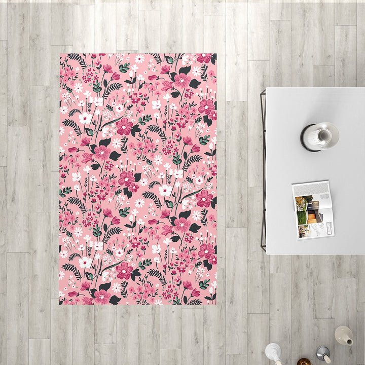 Floral Rectangle Rug|Non-Slip Carpet|Geometric 3D Design Carpet|Decorative Area Rug|Purple and Pink Flower Print Multi-Purpose Anti-Slip Rug