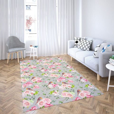 Floral Bird Rectangle Rug|Non-Slip Carpet|Animal Print 3D Design Carpet|Decorative Area Rug|Peacock and Rose Multi-Purpose Anti-Slip Rug