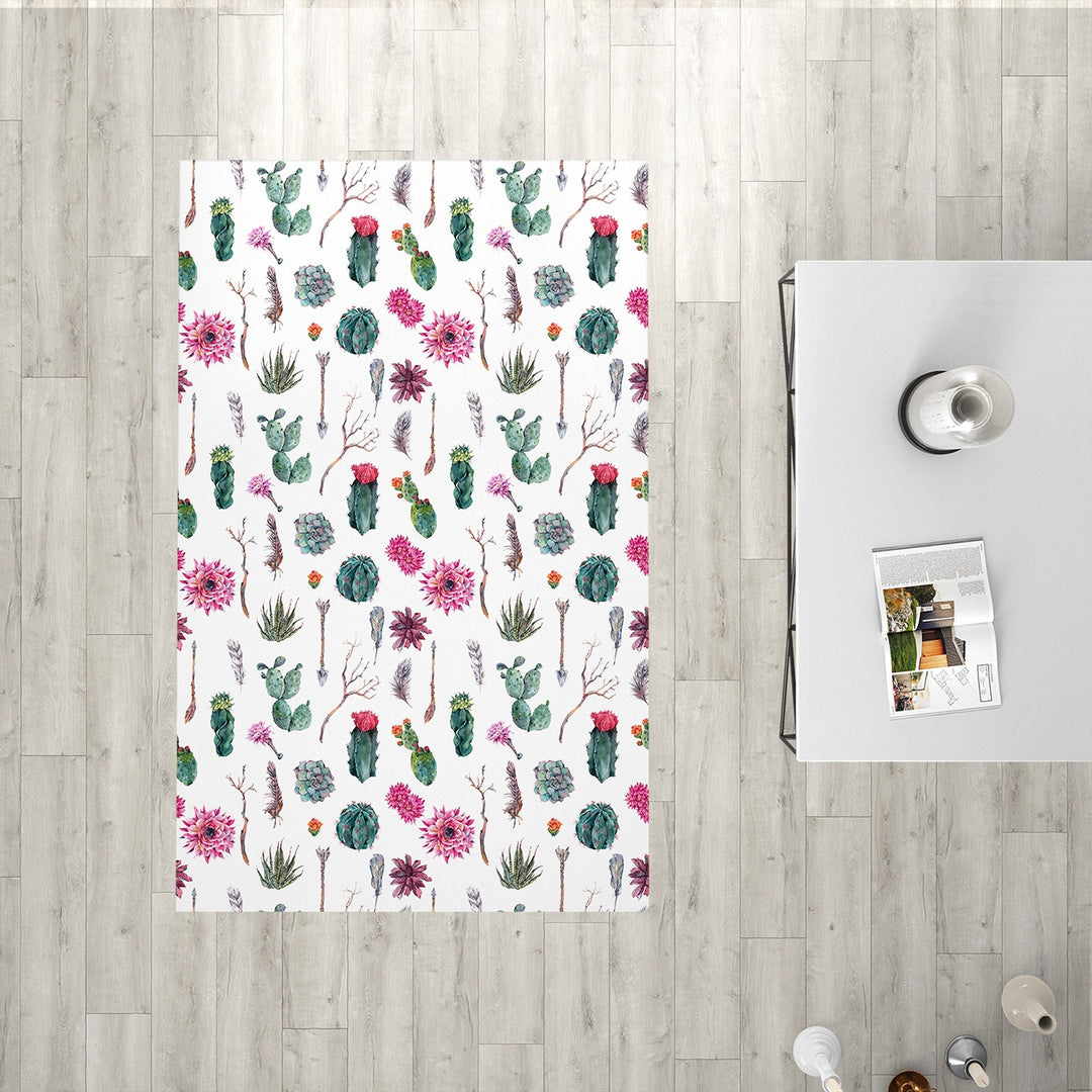 succulent area rug Floral Green Cactus Non-Slip Rectangle Rug – Akasia