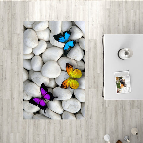 Floral Butterfly Rectangle Rug|Non-Slip Carpet|Farmhouse 3D Design Carpet|Decorative Area Rug|Colorful Butterfly Multi-Purpose Anti-Slip Rug