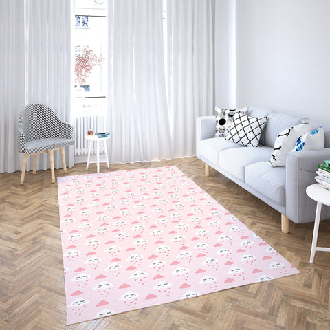 Kids Cloud Rectangle Rug|Non-Slip Carpet|Housewarming Nursery Carpet|Decorative Area Rug|Soft Colors Cute Cloud Multi-Purpose Anti-Slip Rug
