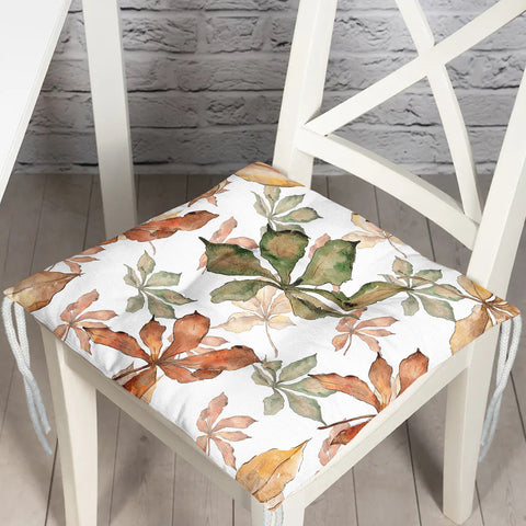 Puffy Chair Cushion|Fall Trend Seat Pad with Ties|Dry Leaves Print Farmhouse Soft Chair Pad|Housewarming Autumn Outdoor Square Seat Cushion