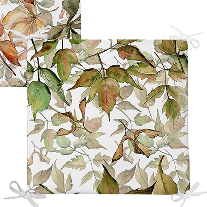 Set of 4 Fall Trend Chair Pads and 1 Table Runner|Dry Leaves Chair Cushion and Tabletop Set|Autumn Seat Pad and Tablecloth|Leaf Home Decor