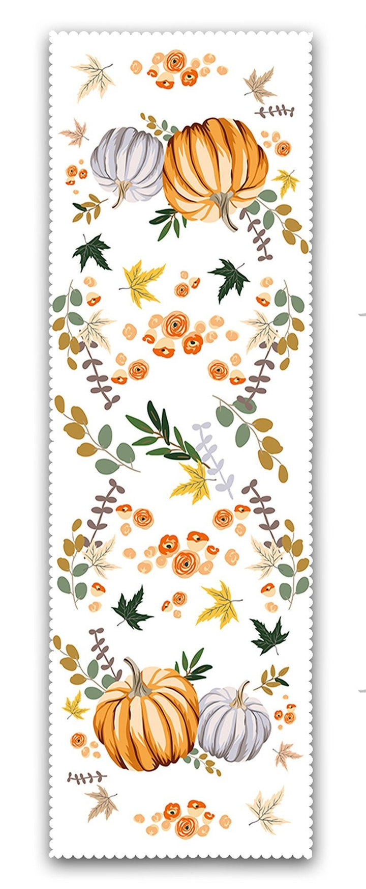 Set of 4 Fall Trend Chair Pads and 1 Table Runner|Floral Orange Gray Pumpkin Chair Cushion and Tabletop Set|Autumn Seat Pad and Tablecloth