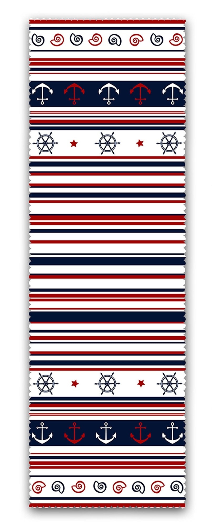 Set of 4 Nautical Chair Pads and 1 Table Runner|Striped Anchor Wheel Print Chair Cushion and Tabletop Set|Blue Red White Coastal Table Decor