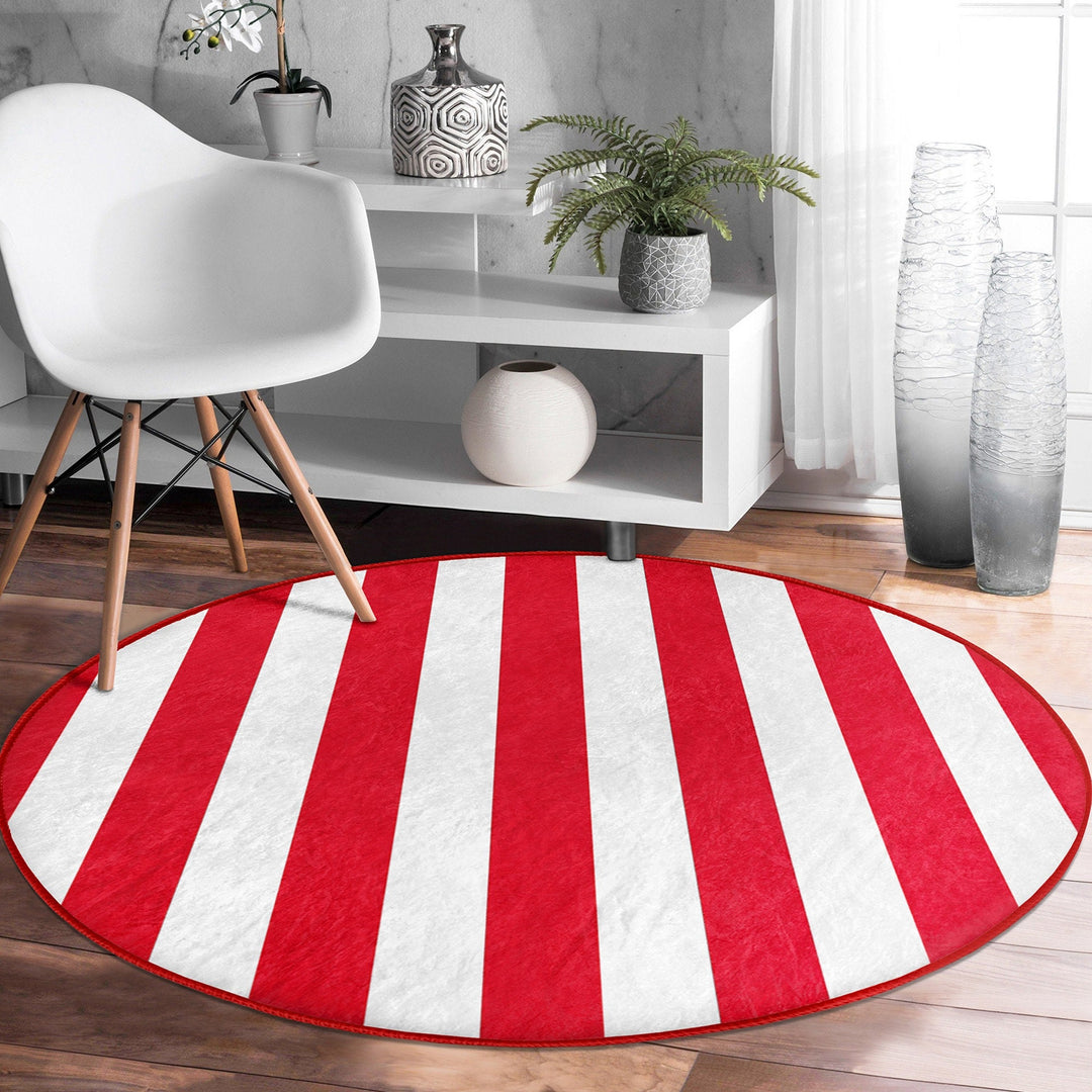 Striped Round Rug|Non-Slip Round Carpet|Geometric Circle Carpet|Decorative Area Rug|Striped Home Decor|Multi-Purpose Colorful Anti-Slip Mat