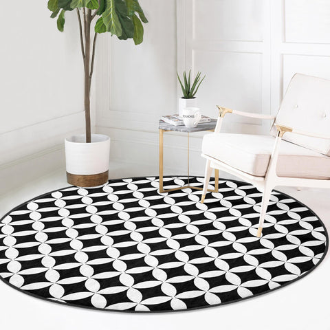 Geometric Round Rug|Non-Slip Round Carpet|Black White Circle Carpet|Decorative Area Rug|Seamless Home Decor|Multi-Purpose Anti-Slip Mat