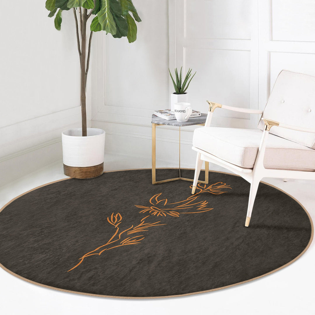 Onedraw Floral Round Rug|Non-Slip Round Carpet|Abstract Floral Circle Carpet|Minimalist Area Rug|Modern Home Decor|Decorative Anti-Slip Mat