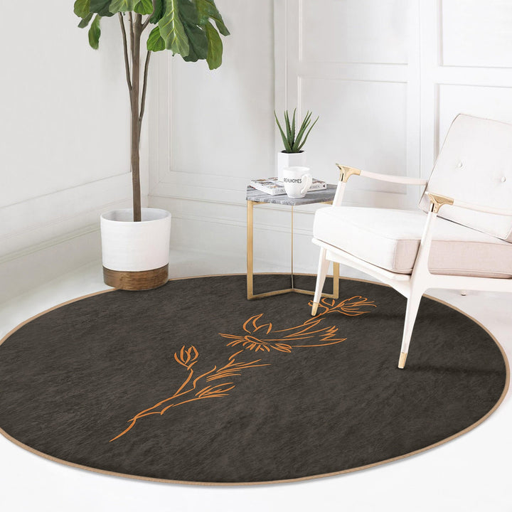 Onedraw Floral Round Rug|Non-Slip Round Carpet|Abstract Floral Circle Carpet|Minimalist Area Rug|Modern Home Decor|Decorative Anti-Slip Mat