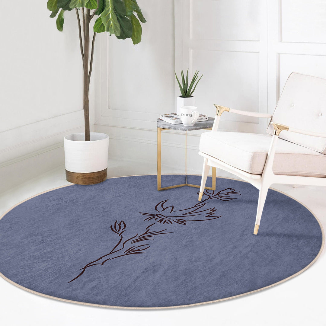 Onedraw Floral Round Rug|Non-Slip Round Carpet|Abstract Floral Circle Carpet|Minimalist Area Rug|Modern Home Decor|Decorative Anti-Slip Mat