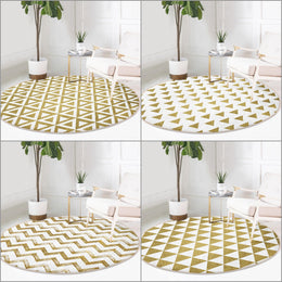 Geometric Round Rug|Zigzag Design Non-Slip Round Carpet|Gold White Circle Carpet|Decorative Area Rug|Seamless Multi-Purpose Anti-Slip Mat