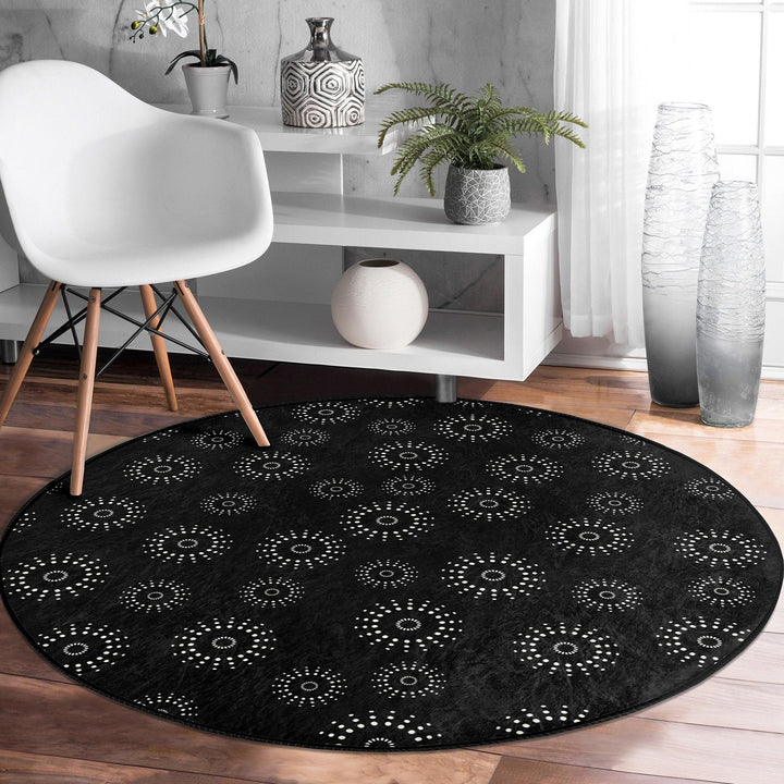 Abstract Shapes Round Rug|Non-Slip Round Carpet|Geometric Circle Carpet|Abstract Area Rug|Modern Home Decor|Decorative Multi-Purpose Mat
