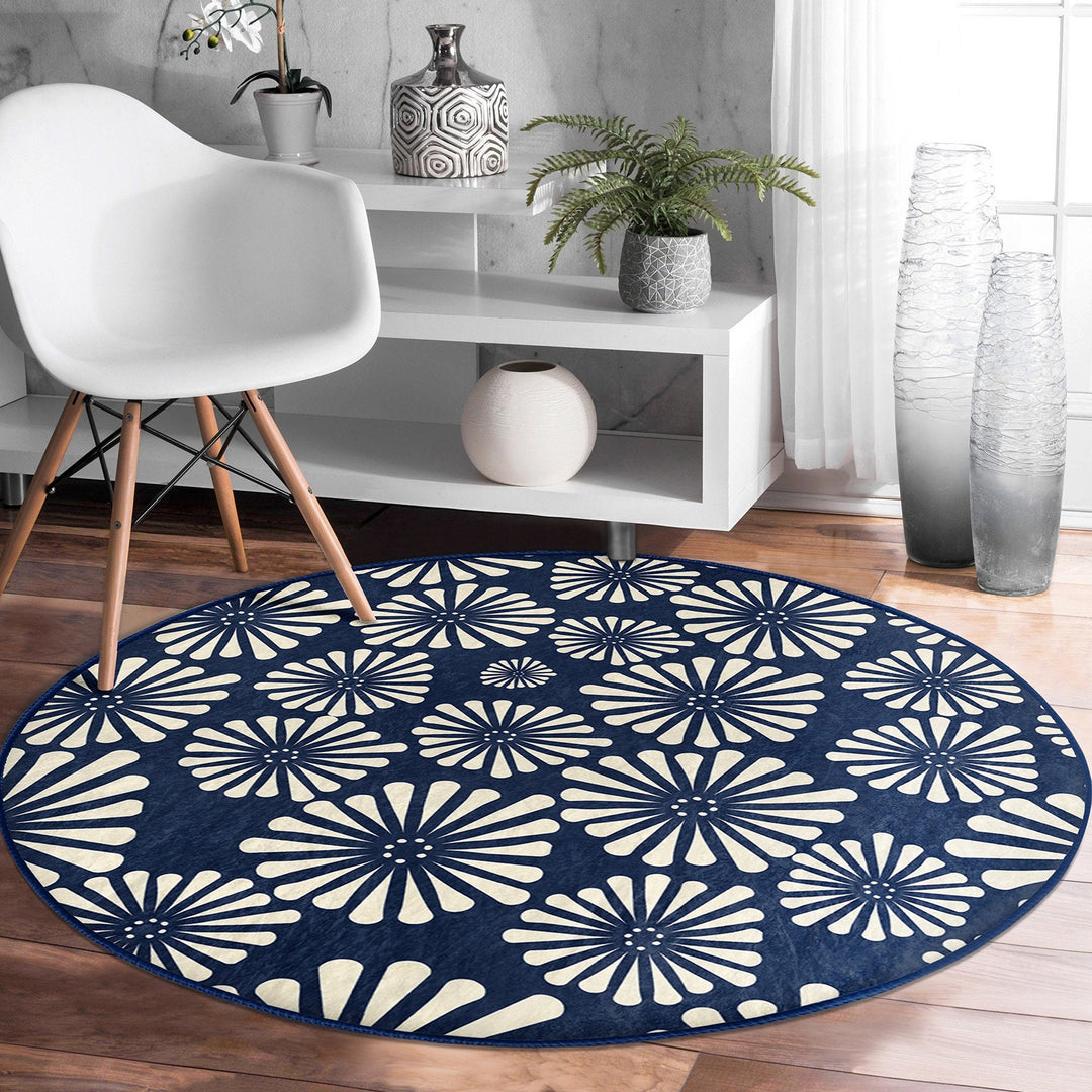 Abstract Shapes Round Rug|Non-Slip Round Carpet|Geometric Circle Carpet|Abstract Area Rug|Modern Home Decor|Decorative Multi-Purpose Mat