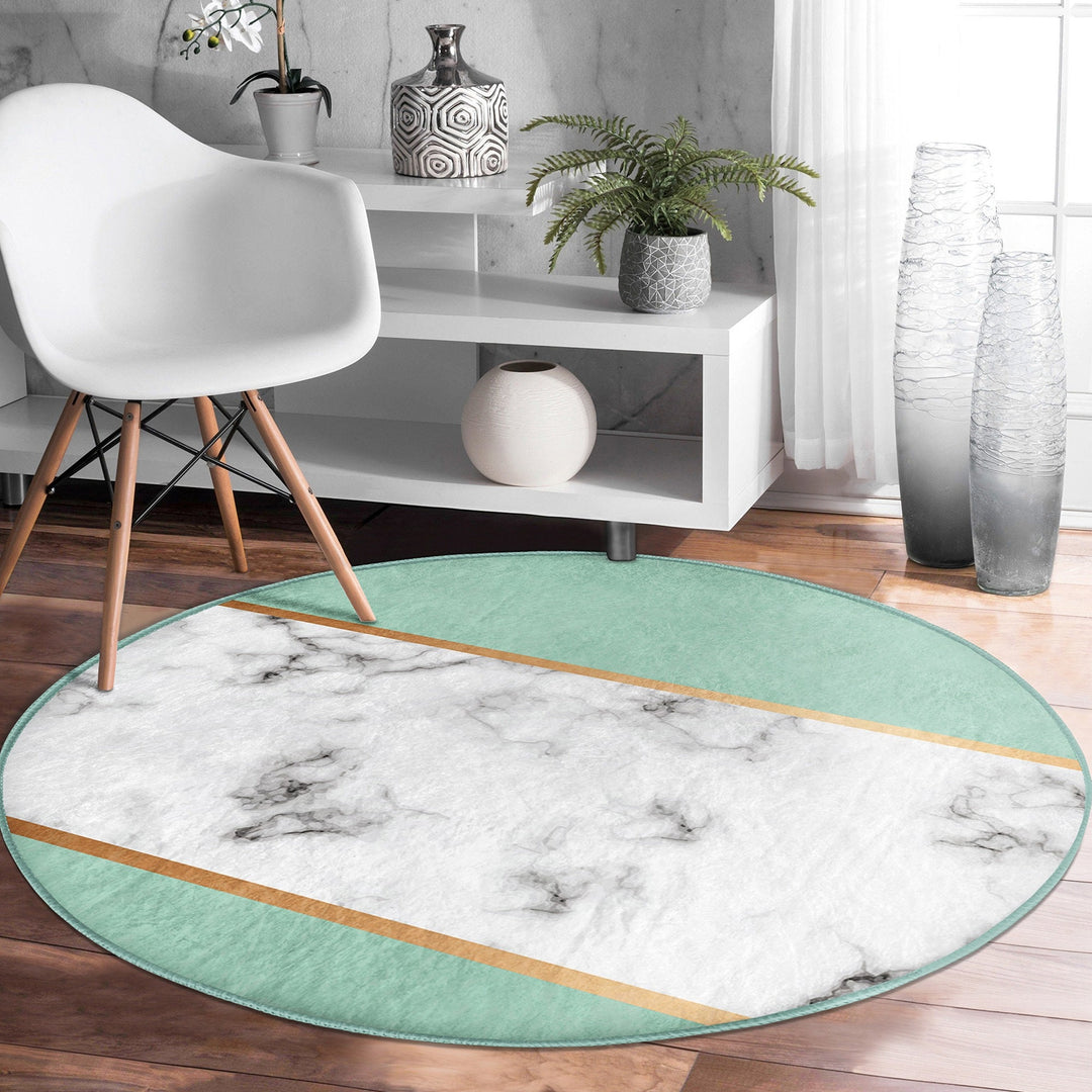 Marble Pattern Round Rug|Non-Slip Round Carpet|Geometric Marble Circle Carpet|Decorative Abstract Multi-Purpose Area Rug|Modern Home Decor