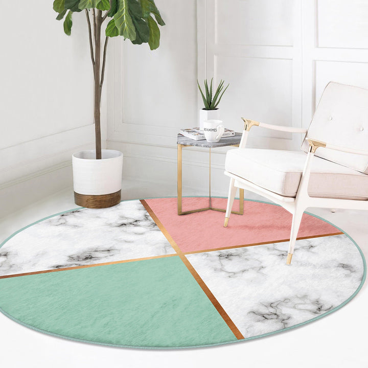 Marble Pattern Round Rug|Non-Slip Round Carpet|Geometric Marble Circle Carpet|Decorative Abstract Multi-Purpose Area Rug|Modern Home Decor