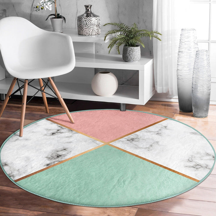Marble Pattern Round Rug|Non-Slip Round Carpet|Geometric Marble Circle Carpet|Decorative Abstract Multi-Purpose Area Rug|Modern Home Decor